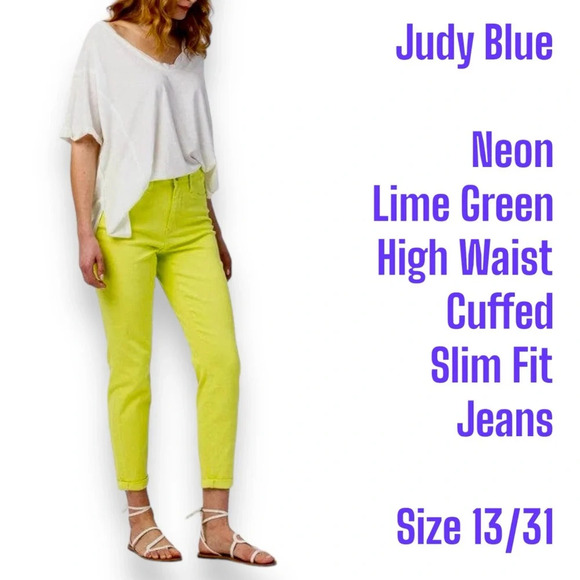 Judy Blue
Neon Lime Green High Waist Cuffed Slim Fit Jeans size 13/31 - Picture 3 of 10